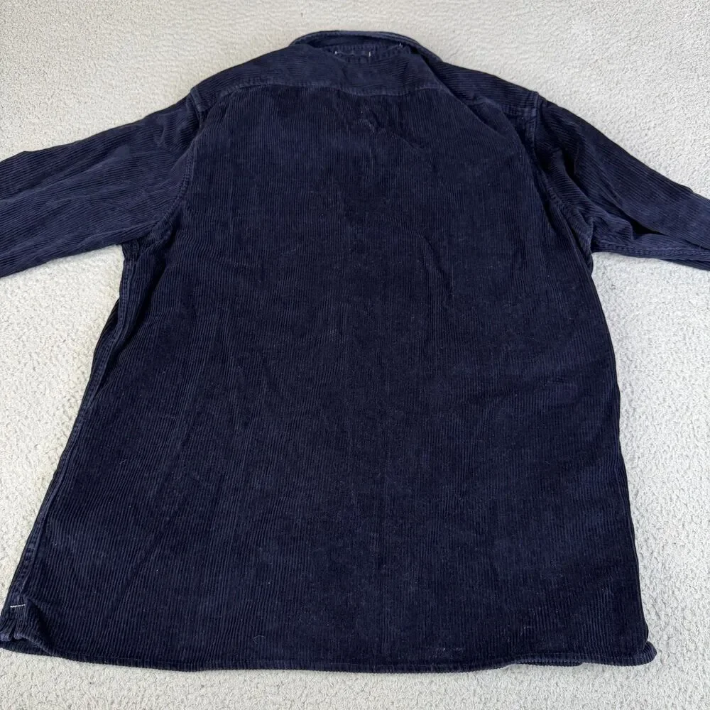 BANANA REPUBLIC Corduroy Shirt Mens XLT Blue Wide Whale Button Organic Cotton